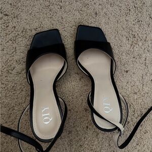 Black Square-Toe Ankle Strap Sandals